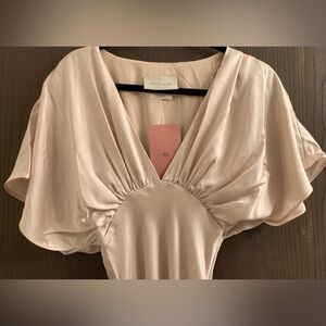 BHLDN Amelia Deep-V Flutter-Sleeve Satin A-Line Gown